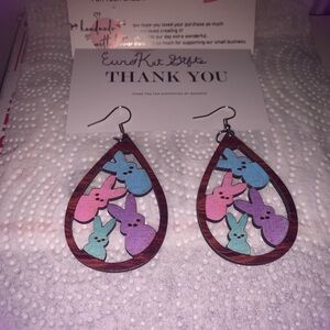 NEW Cute Festive Bunny Earrings Pink Blue Purple Wood Acrylic Teardrop SpringNWT